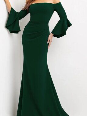 NWT Jovani 07065ASC Crepe Mother of the Bride Dress Emerald Size 10